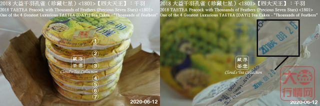 【香港浮雲藏茶专栏】2018 大益 【四大天王】千羽孔雀（珍藏七星）<1801>