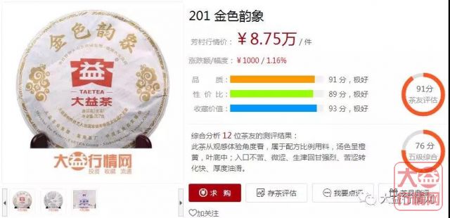 大益行情网：大益中期茶投资标杆—— 201 金色韵象